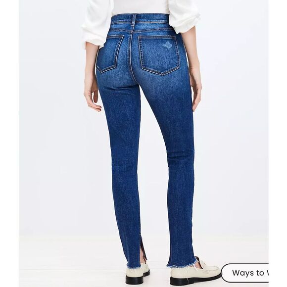 Loft Ankle Slit Fresh Cut High Rise Skinny Jeans Dark Vintage Wash Size 30 NWT - Picture 2 of 7